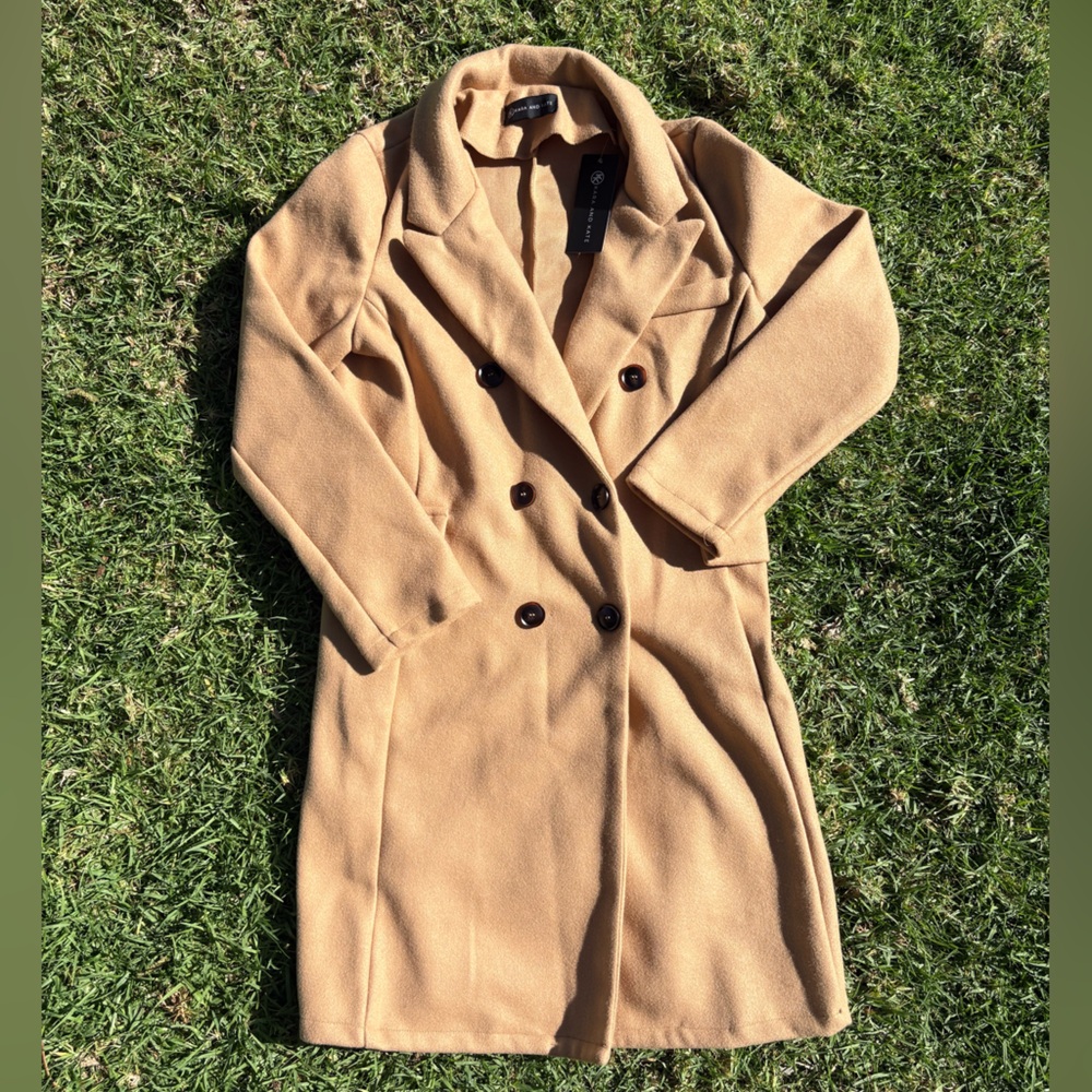 Kara and Kate Tan Double-Breasted Wool Pea Coat
